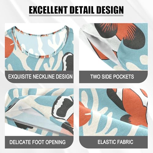 ALAZA Clownfish Coral Reef Blue Pajamas Set Short Sleeve Cotton Sleepwear Summer Pjs 2 Piece 5-14Y4