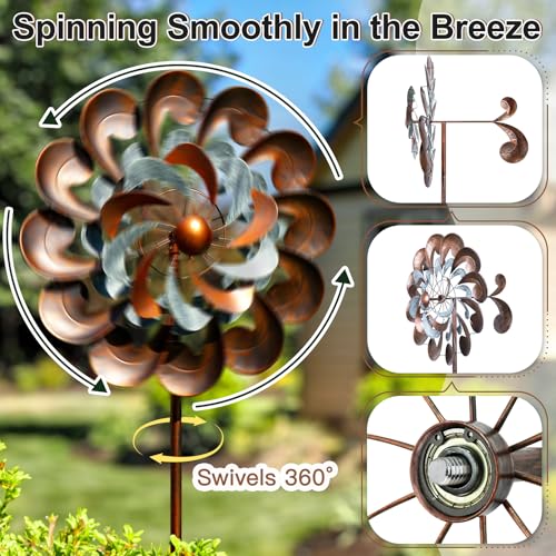 Image of Wind Spinners for Yard and Garden Large, 84 Inch Wind Spinners Outdoor Metal, Wind Sculptures & Spinners Birthday Gifts for Family or Friends(Classical Flower)