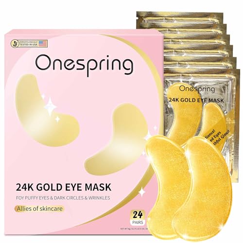 Onespring Under Eye Patches (24 Pairs) - Bridesmaid Gift, Gift for Her - 24K Gold Under Eye Masks...