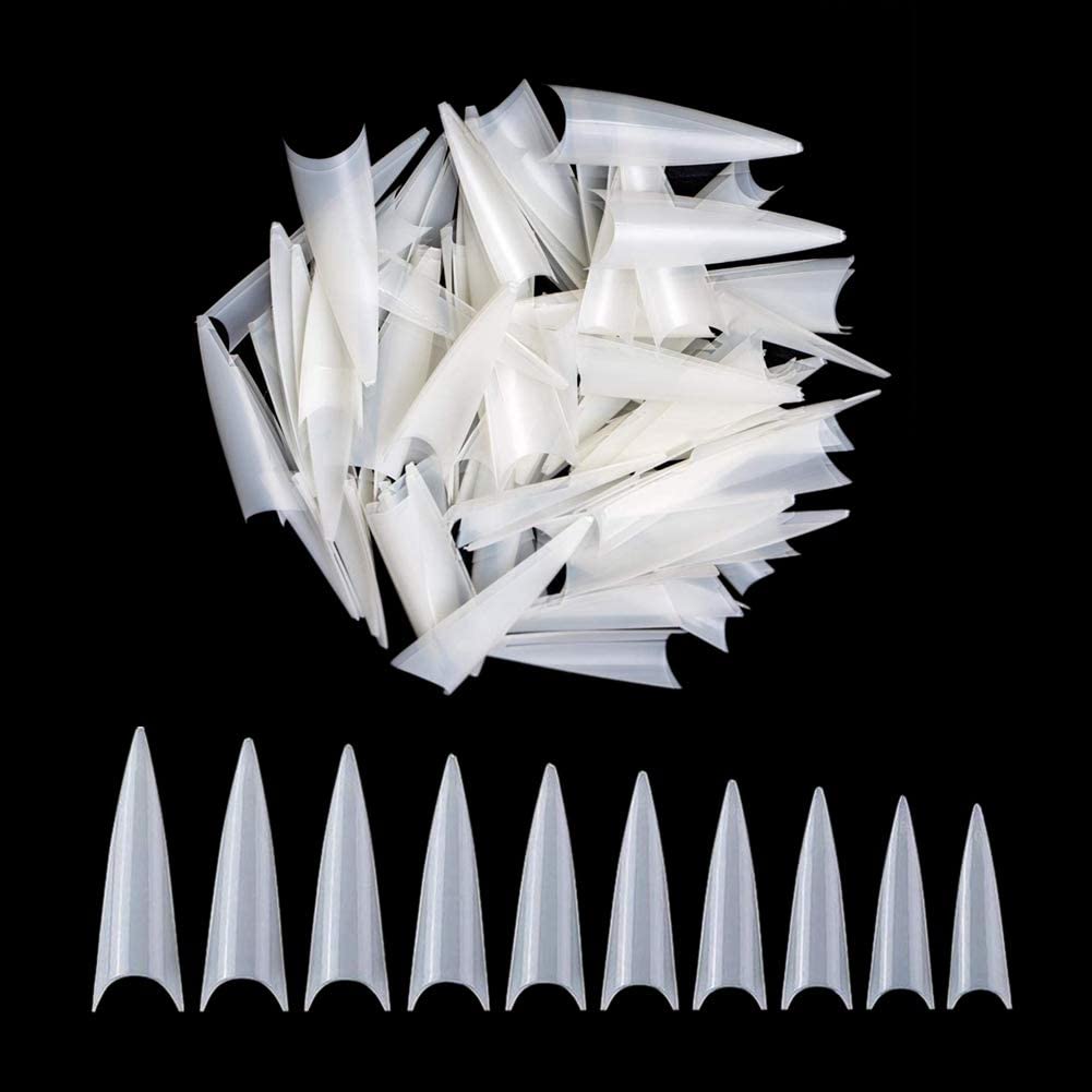 500pcs Acrylic Medium Long Stiletto Nail Tips Easy Coffin Nails Sharp False Nail Art Tips For Nails Salon (Natural)-image-34