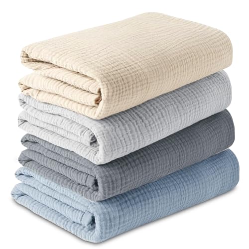 Image of bebe plex-Muslin Swaddle Blankets Baby boy and Girl Large Size 4 Pack (47" x 47"inch) | Breathable Cotton Blanket, Skin-Friendly and Soft Blanket | Muslin Baby Blanket Newborn Essentials (Blue)