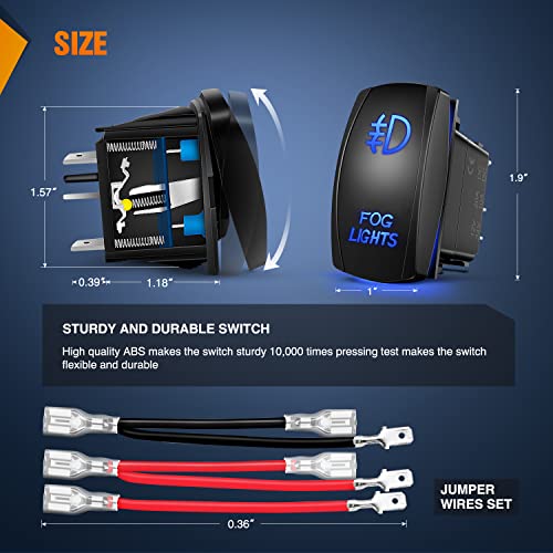 Image of Nilight Fog Lights Rocker Switch with Jumper Wires Set 5Pin Laser Blue