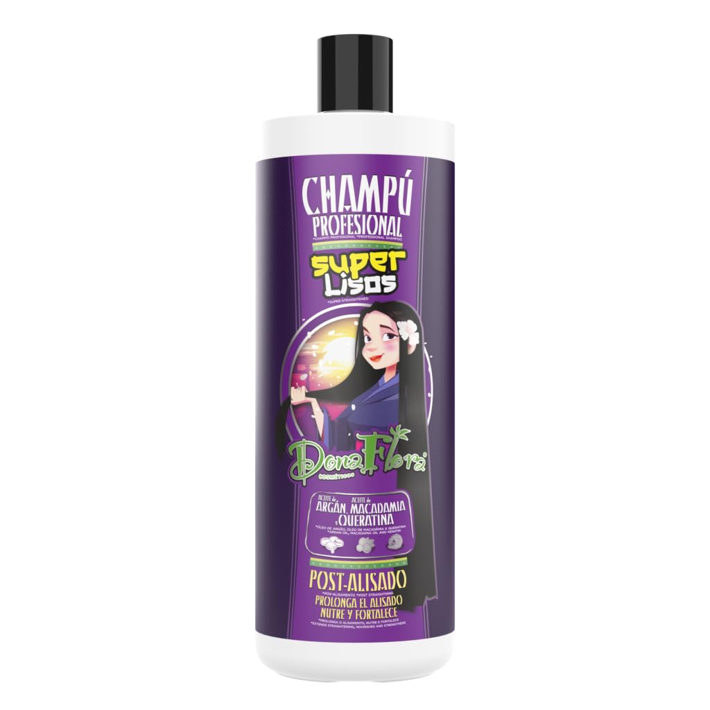 DONA FLORA Super Smooth Shampoo 1000 ml - With Argan Oil, Macadamia & Keratin - Nourishes, Repairs & Strengthens - For Shine, Smoothness & Fibre Alignment - No Sulphates & Parabens