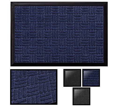 LUCA HOME - Felpudo Columbia Azul Cuadrados Absorbente Entrada a casa, Alfombra para Exterior e Interior, Impermeable, Lavable, Anti bacterias, Acolchado, Antideslizante, Cocina, Dormitorio…