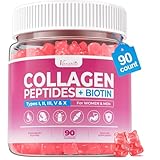 Vazatisi Sugar Free Collagen Gummies for Women & Men with Hydrolyzed Collagen Peptides, Biotin & Vitamin C, Multi Collagen Types I II III V X for Skin Hair Nails Digestive & Immune Health, 90 Count