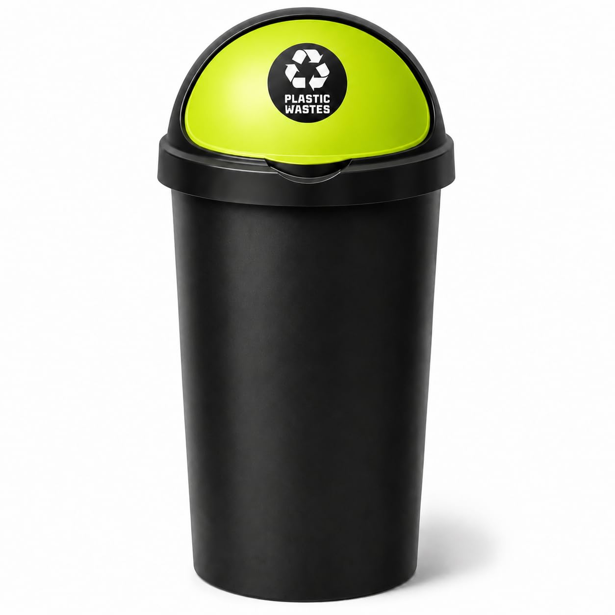 SPECTRAPLAST® 50L Bullet Bin with Coloured Lid & Sticker, Large Kitchen Rubbish Bin, Plastic Waste Bin for Home, Office, Bathroom & Utility Room, Indoor Recycling Dustbin (LIME GREEN, PLASTIC WASTES)