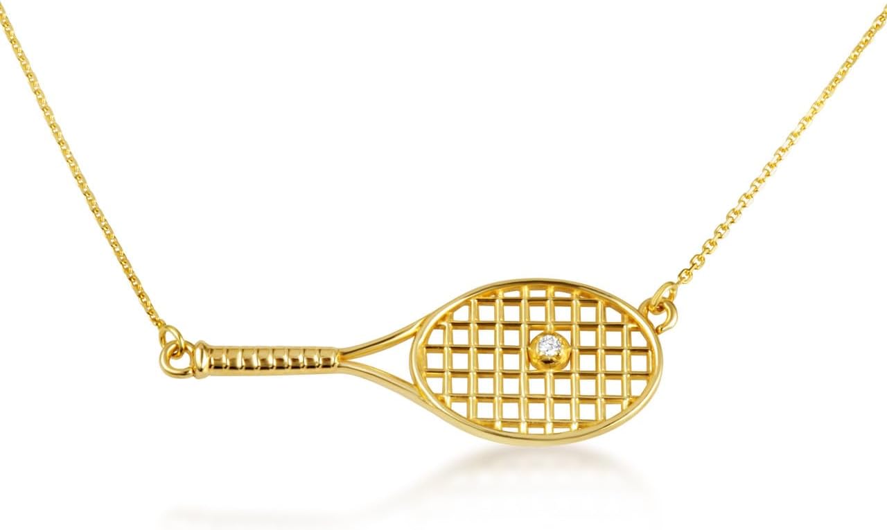 Claddagh Gold 14K Diamond Tennis Ball & Racket Sports Necklace Available in Yellow, Rose and White Gold