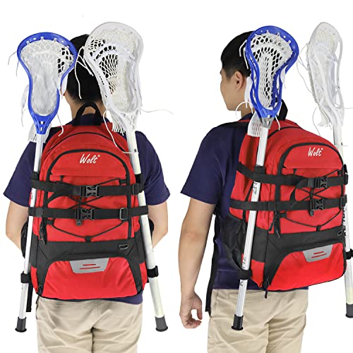 Wolt | Turf Lacrosse Backpack Bag- Lacrosse Bags For Boys- Extra Large Lacrosse Bag With Two Sticks Holder And Separate Cleats Compartment Field Hockey Bag (Red) #TOP5