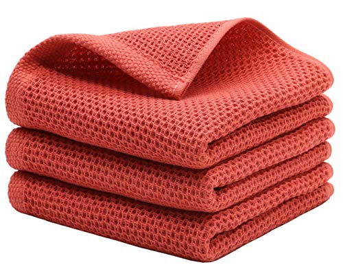 Mia'sdream Cotton Hand Face Head Towel Waffle Weave Kitchen Tea Towel Dish Towels, Soft And Absorbent Bath Guest Gym Towel Washcloths, 13Inch X 28Inch 3 Pack(Brick Red) #TOP18