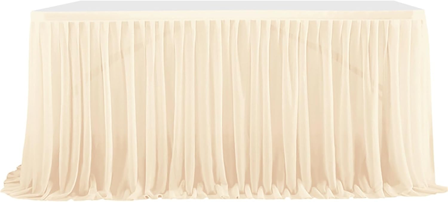 Chiffon Table Skirt, with Adhesive Design, Pleated Single-Layer Tulle Desk Skirts, for Wedding, Party, and Event Decoration(Red,427cm/168.1in)