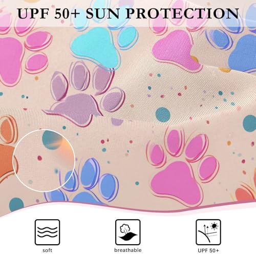 ALAZA Footprint Dog Paw Print Colorful Girls One Piece Swimsuit Long Sleeve Rash Guard Swimsuits UV 50+ Swimwear Zipper 7