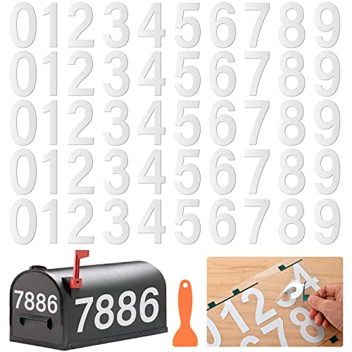 50 Pcs Mailbox Numbers For Outside, Mailbox Numbers Reflective, 3 Inch Vinyl Waterproof Number Self Adhesive Sticker For Signs, Door, Trucks, Home, Business, Address, House Numbers For Mailbox (0-9) (White) #TOP7