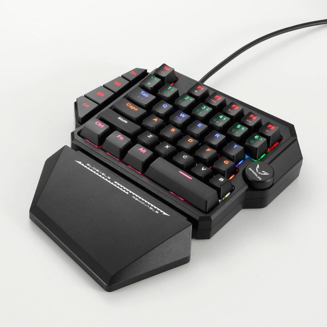 WE Gamium - Clavier Gamer Filaire Mécanique Format 1 Main - 35 Touches - 4 Touches Macro - Red Switch - Rétro-éclairage - Repose-Main - Câble 1,6M - Noir