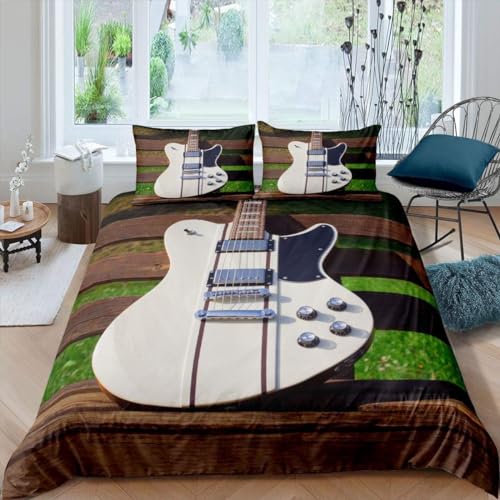 Funda Nordica Cama 180 Guitarra Ropa de Cama Guitarra Microfibra Suav Funda Edredon 260x240, Funda Nórdica Guitarra y 2 Funda de Almohada 50x80 cm, e2856