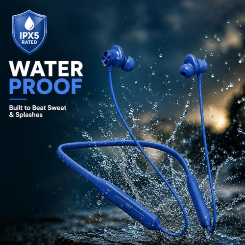 Image of Kratos N4 Bluetooth Neckband with 55H Playtime, Deep Bass, Stereo Sound, HD Calls, Magnetic Earbuds, Type-C Fast Charging, Rich Audio, Hollow Switch for Comfort & Style (Blue)