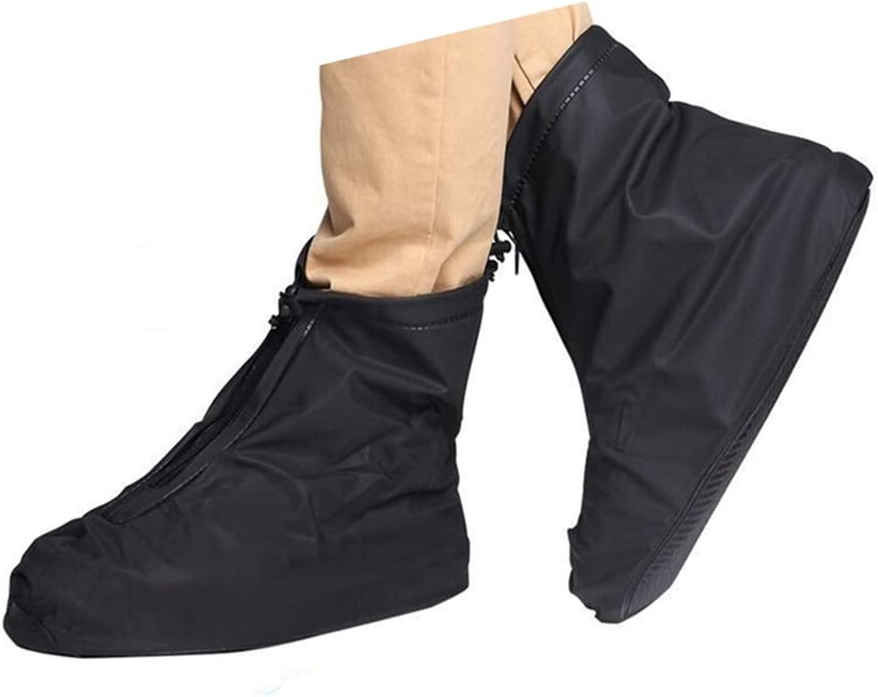 SevenD Shoe Covers, Waterproof Lightweight Non Slip Overshoes Can Keep Your Shoes Dry for Cycling Bowling Walking in Rain and Snow (L, Black-Short Boot)