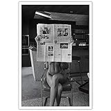 Liyark Sexy Glamorous Reader Poster Feminist Art Black and White Preppy Canvas wall art Retro Room Aesthetic Newspaper prints painting Trendy Naked Women Art wall decor 12x16in Unframed
