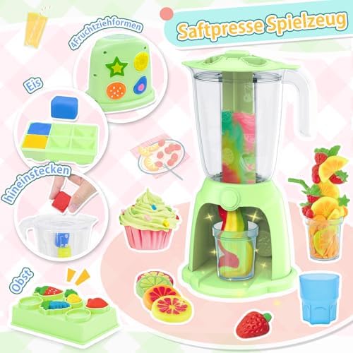 VBACALA Children's Clay Set, Creative Kitchen Clay Ice Maker + Pasta Machine + Smoothie Mixer Machine, 62 Clay Accessories with 24 Glasses of Modelling Clay, Kneading Clay from 3 Years, Gift for Boys
