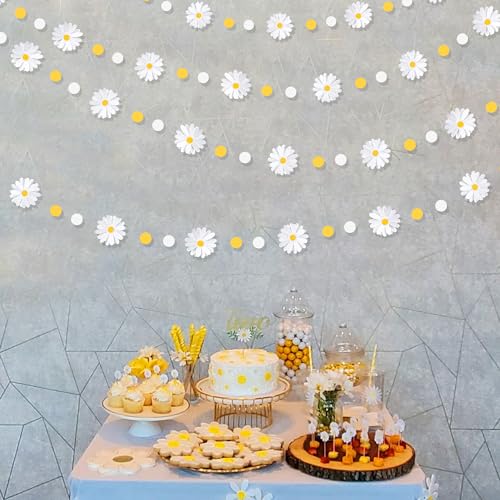 Image of Daisy Party Decorations Yellow White Daisy Polka Dot Garland Double-Sided Daisy 3D Flower Streamer for Spring Summer Birthday Wedding Bridal Shower Retro Groovy Hippie Decorations Supplies