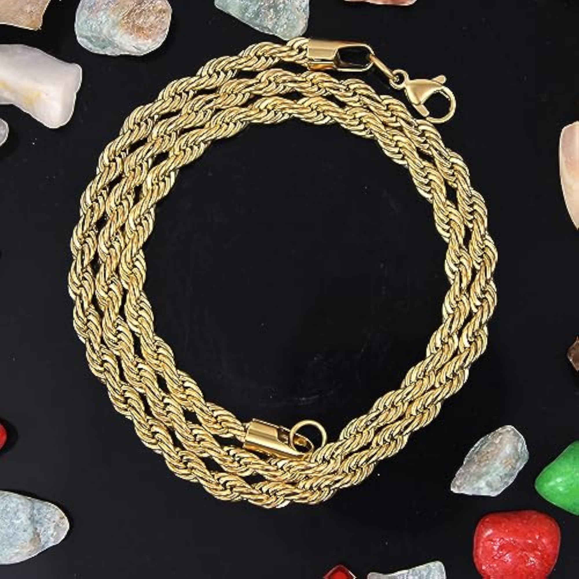 Men's Golden Stainless Steel Rope Chain Necklace