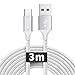 USB Type C ケーブル 3m 白 USB C ケーブル 長い タイプc けーぶる 急速充電 高速データ転送 高耐久 断線防止 iPhone15シリーズ、FireHD 10 8 タブレット、Galaxy、Xperia、XiaomiなどUSB-C機種対応