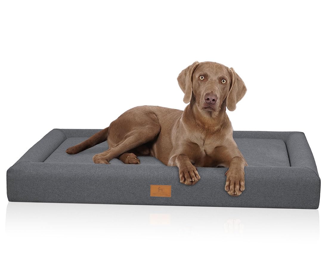 Knuffelwuff TIVA Orthopaedic Dog Bed XXL 120 x 80 cm Dark Grey Easy Clean Fabric Water-Repellent Memory Foam Mattress Washable 30 °C Flat Design Gentle on the Joints Small to Large Dogs