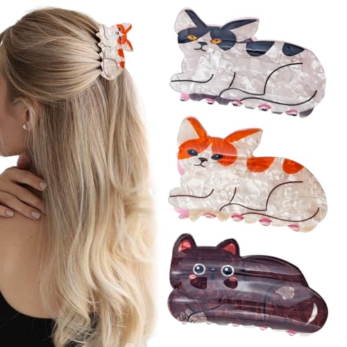 3PCS Cat Hair Claw Clips for Women Girls Animal Hair Barrettes Strong Hold Hairpin Cute Cat Hair Accessories for Thick Thin Hair