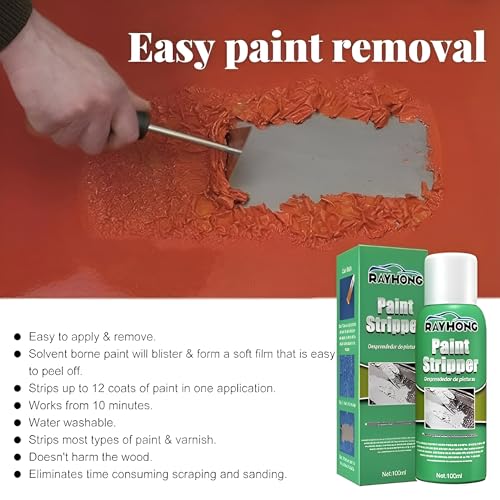 Image of Fast Acting Paint Remover Liquid 100ml | Heavy Duty Paint Stripper for Wood Metal Glass Walls & Furniture | Multi Surface Coating Cleaning Solution with Brush