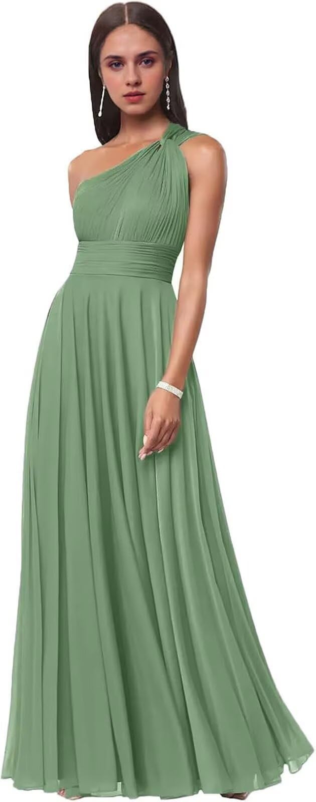 OERPPTA One Shoulder Bridesmaid Dresses for Women Pleated Chiffon Formal Dresses A Line Long Evening Gowns with Pockets