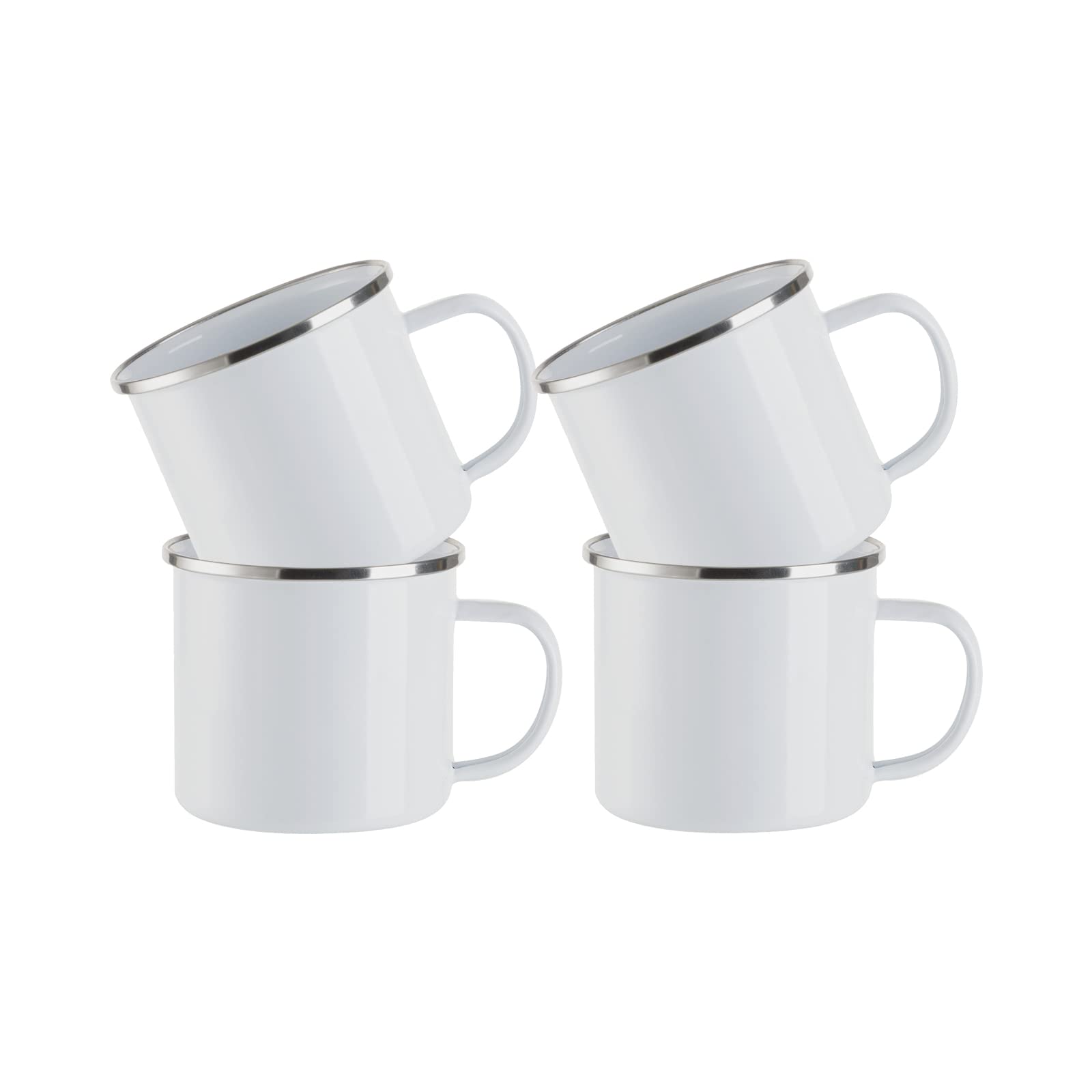 Craft Express 17 OZ Sublimation Enamel Mugs White-Camping Coffee Mugs with Stainless Steel Rim-Perfect for Tumbler Mug Heat Press Oven Crafting-Set of 4