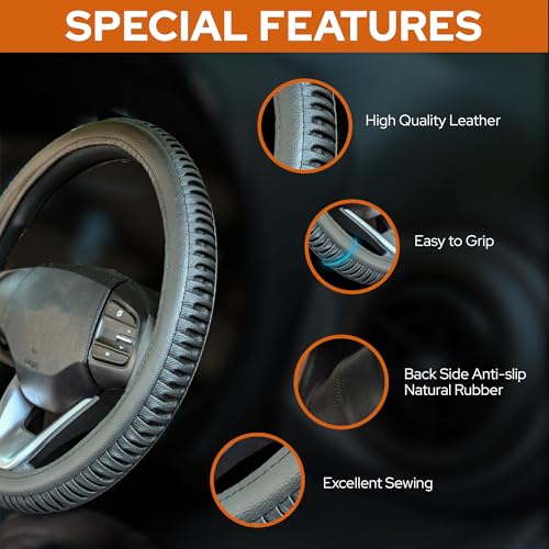 Image of CONTINENTAL [DuraGrip] O Type Medium Size Steering Wheel Cover Build with Premium Vegan Leather Anti Slip Steering Cover.