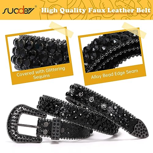 SUOSDEY Kids Rhinestone Western Belt for Girls Boys, Cowboy Cowgirl Diamond Studded Bling Leather Belt2