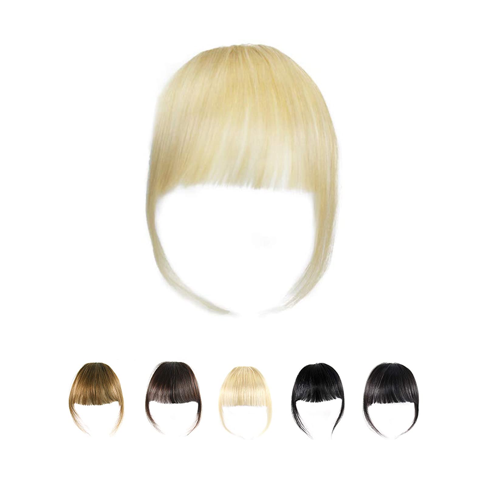 Dsoar Clip in Bangs Real Human Hair Bangs Fringe Hair Hair Extensions Flat Bangs with Temples, Blonde Color