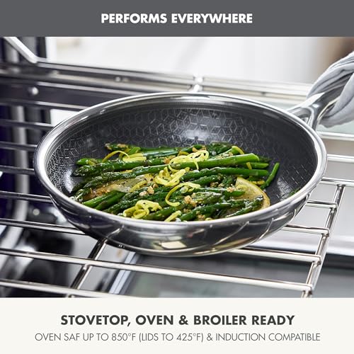 Image of GreenPan Spectra 8 inch Frying Pan Skillet, Hybrid Tri-Ply Stainless Steel, PFAS-Free Ceramic Nonstick Textured Cooking Surface, Induction Cookware, Diswasher Safe, Oven & Broiler Temp to 850˚F