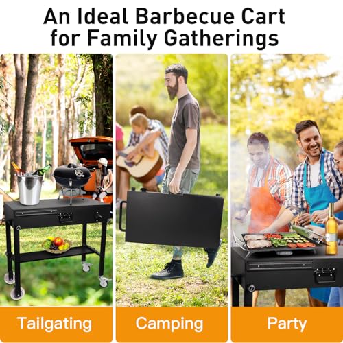 Outafurnia Outdoor Grill Table Stand, Folding Grill Carts, Portable Blackstone Griddle Stand with Shelf,Stable Outdoor Cooking Prep Table with Wheels for BBQ, Camping and Parties - Thumbnail 6