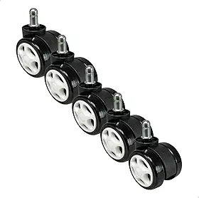 Kit 5 Rodízios para Cadeira Gamer e Escritório com Pino Padrão 11mm,Rodas em PU Antirrisco com Giro 360° e Instalação Simples (Branco)