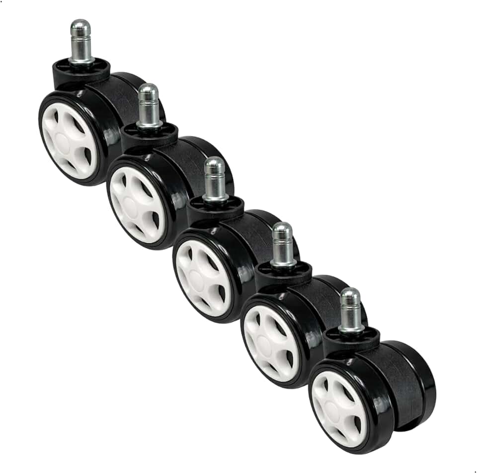 Kit 5 Rodízios para Cadeira Gamer e Escritório com Pino Padrão 11mm,Rodas em PU Antirrisco com Giro 360° e Instalação Simples (Branco)