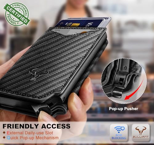 Image of BULLIANT Men Wallet Leather Wallet Card Holders Money Clip for Men 10Cards-Magnetic Flip on Metal Case