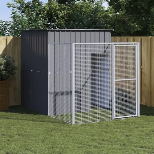 IKAYAA Recinto per Cani da Esterno Casetta con Corsa Box Gabbia in Acciaio Zincato-Antracite-165 x 251 x 181 cm
