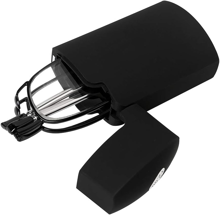 Top-Quality Compact Reading Glasses Folding Magnification Reader with PC Lens Lightweight Stainless Steel Frames Portable Case for Men & Women Black 1.5