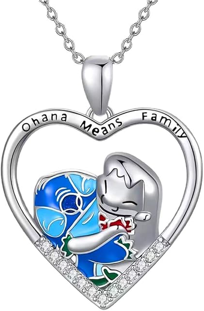 TENVAVA Stitch Necklace Lilo and Stitch Necklace Ohana Means Family Jewellery Gifts for Daughter Niece Girls Women Best Friend