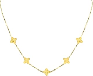 Floral Charm Necklace - Gold Layering Jewelry for Women, Featuring a Fine Chain and Five Artistic Flower Accents