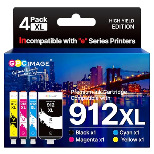 GPC Image 912XL Ink Cartridges Compatible for HP 912XL Ink Cartridges Multipack for HP Officejet Pro 8022 8025 8020 8024 8010 Officejet 8015 8012 8014 8010 8017 (Black Cyan Magenta Yellow 4-Pack)