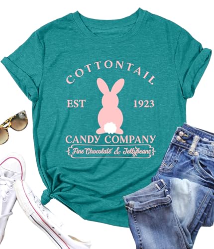 Image of Women Happy Easter T Shirt Bunny Rabbit Graphic T-Shirt Funny Letter Printed Shirts Short Sleeve Tops
