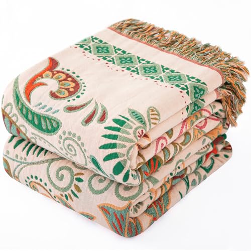 Colcha Boho con Flecos de Manta de Muselina