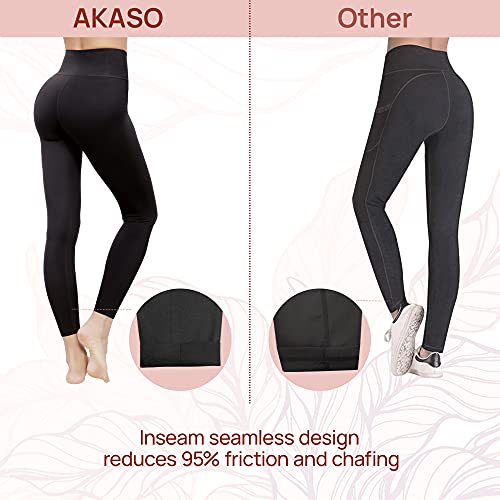 Image of AKASO Womens High Waisted Yoga Pants, 7 /8 Length Workout Leggings Naked Feeling Tummy Control Tights