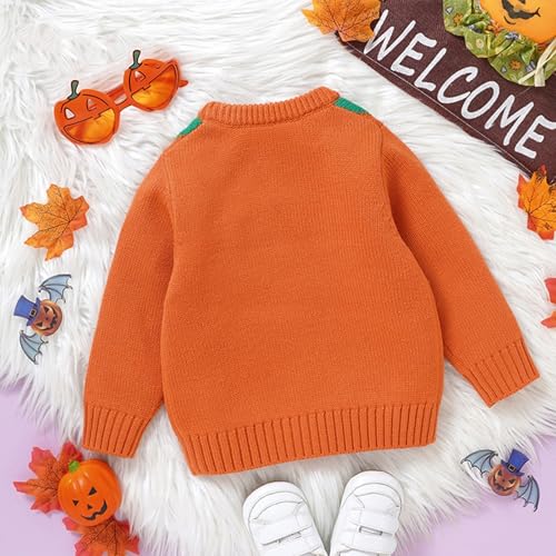Kids Girls Pumpkin Knitted Sweater Boys Halloween Long Sleeve Athletic Casual Pullovers Fall Warm Holiday Clothes3