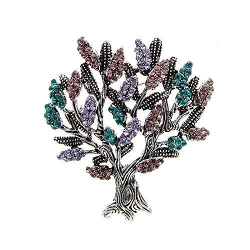 Broche arbre en strass pour femme, épingle de mode vintage en alliage et cristaux