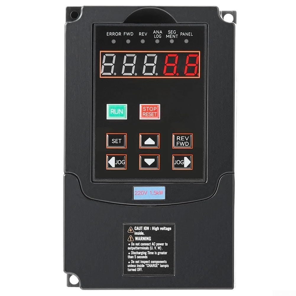 Frequenzumrichter 2HP 1,5KW 220V VFD zur Steuerung von Drehstrommotoren an Schleifmaschinen Zentrifugen Pumpen mit LCD Display und Tasten 0-400Hz Frequenz 1 oder 3 Phase Eingang schwarz langlebig