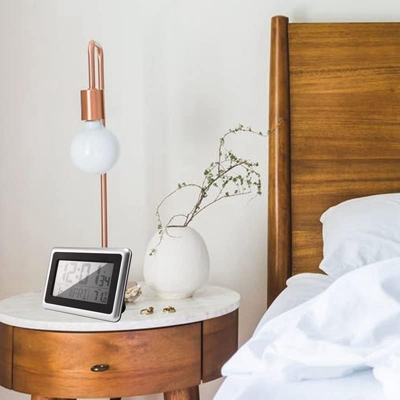 Miniatura 2 de Reloj de pared digital atómico, pantalla LCD grande, funciona con pilas, temperatura interior, calendario, mesa de pie